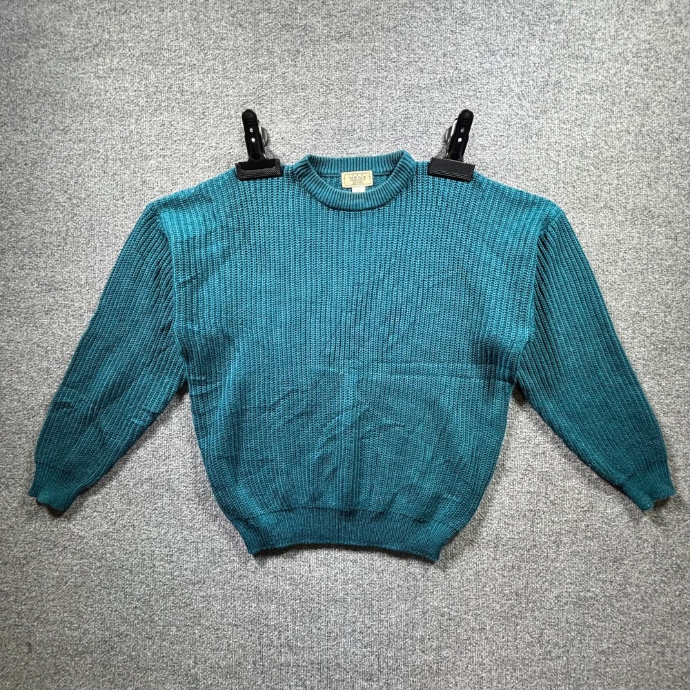 Vintage Sears The Men's Store Sweater Men XL Teal Blue Ribbed Knit Grandpa Retro